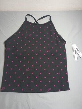 PINK Victoria's Secret Black Polka Dot Halter Tank Top